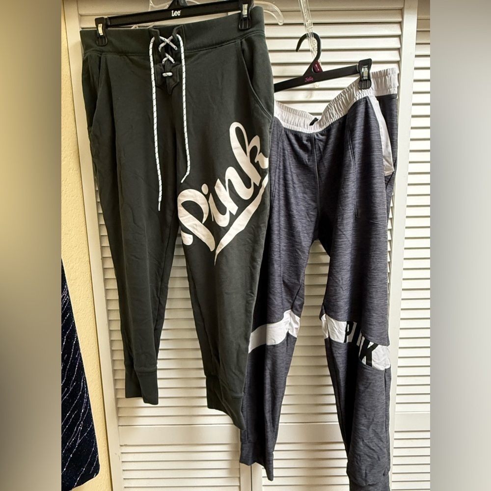 PINK Victoria's Secret Women’s Sz Large Jogger Pants - Black and Gray